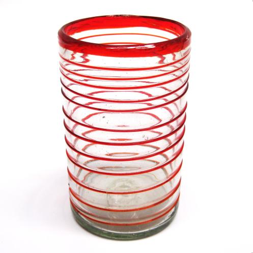 Sale Items / Ruby Red Spiral 14 oz Drinking Glasses  / These elegant glasses covered in a ruby red spiral will add a handcrafted touch to your kitchen decor.